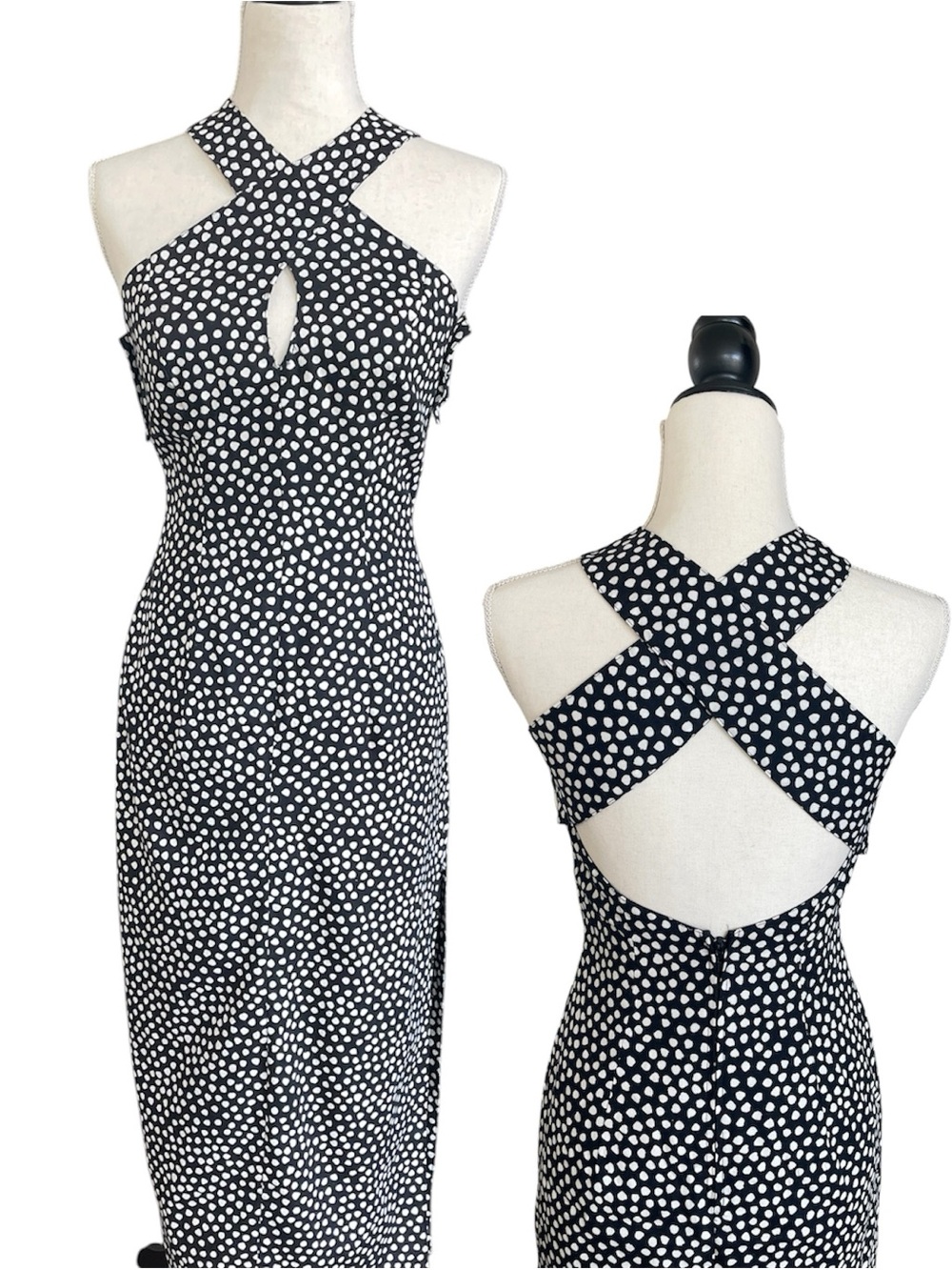 Vintage Polkadot Halter Maxi Geary Roark Komisato Dress